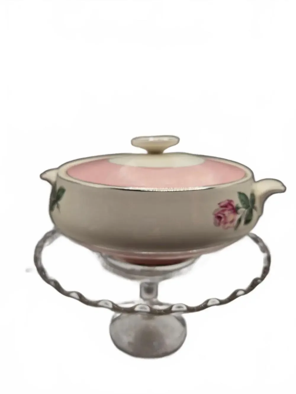Covered Casserole Dish Vintage Lifetime Homer Laughlin Pink Rose & Platinum